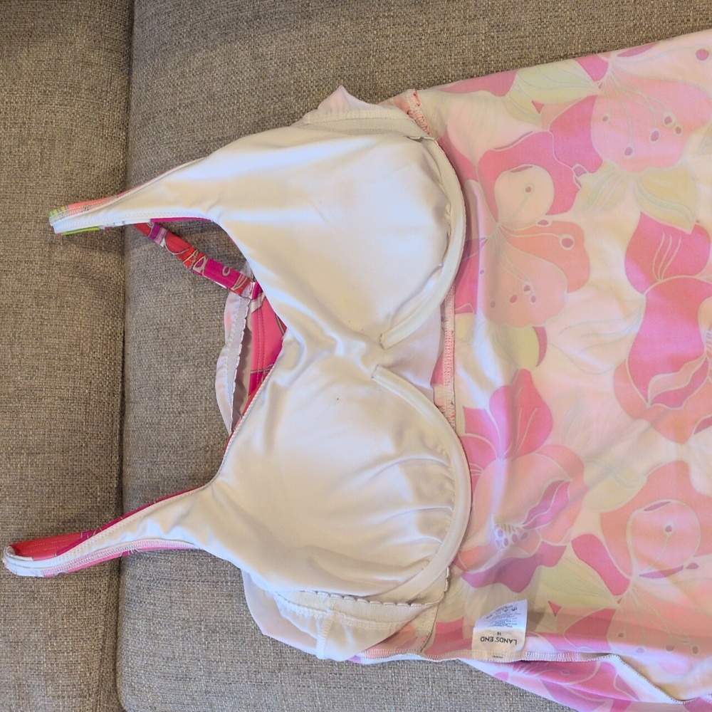 Lands' End Tankini Floral Under wire Women's 16 - Pink and Orange - Picture 7 of 10